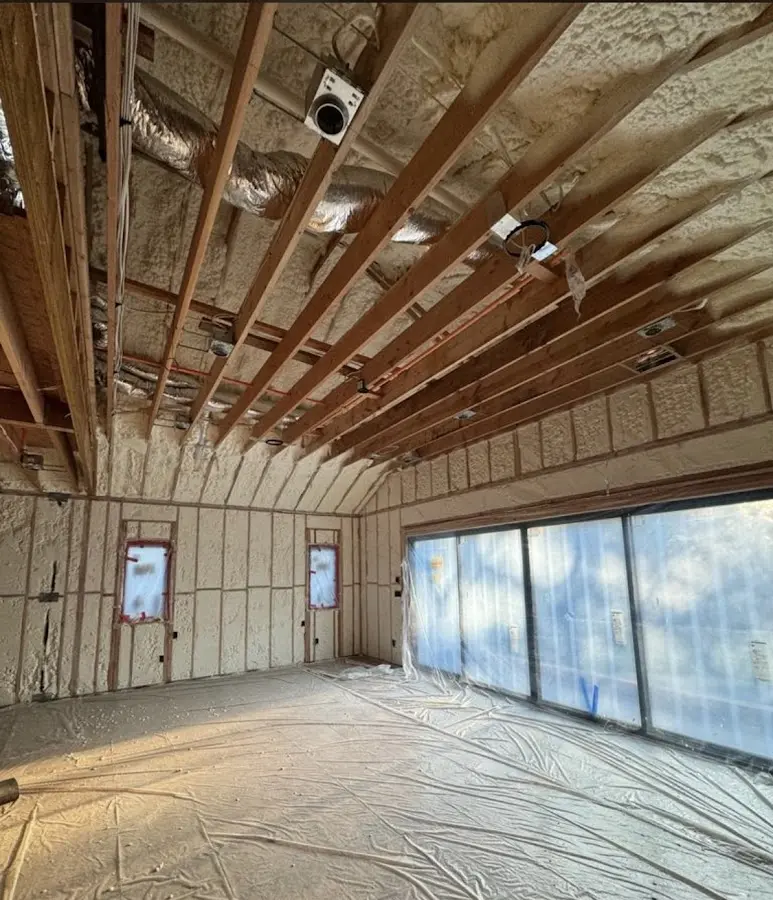 Interior walls and ceiling insulated with spray foam during new construction in Punta Gorda